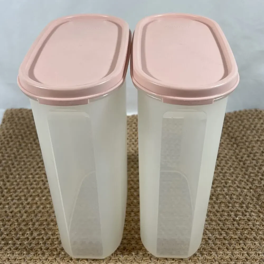 Vintage Set/2 Tupperware Modular Mate Oval Pink 2.3L 9.75 Cups 1614 & 1616 Lid